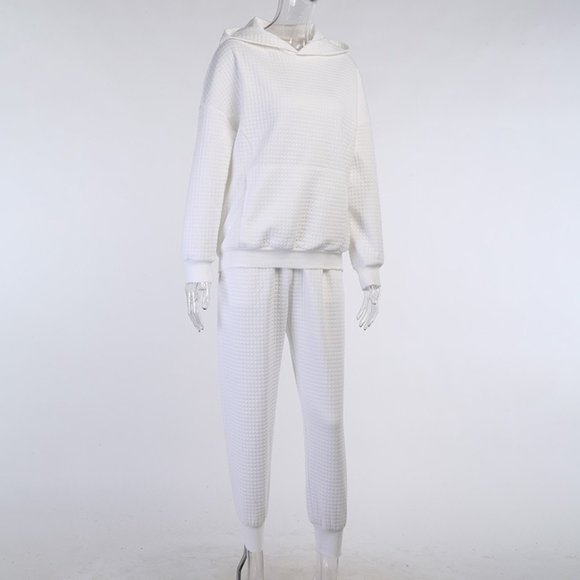 Jogger suit : White Pullover Hoodie & Sweatpants - Picture 4 of 13